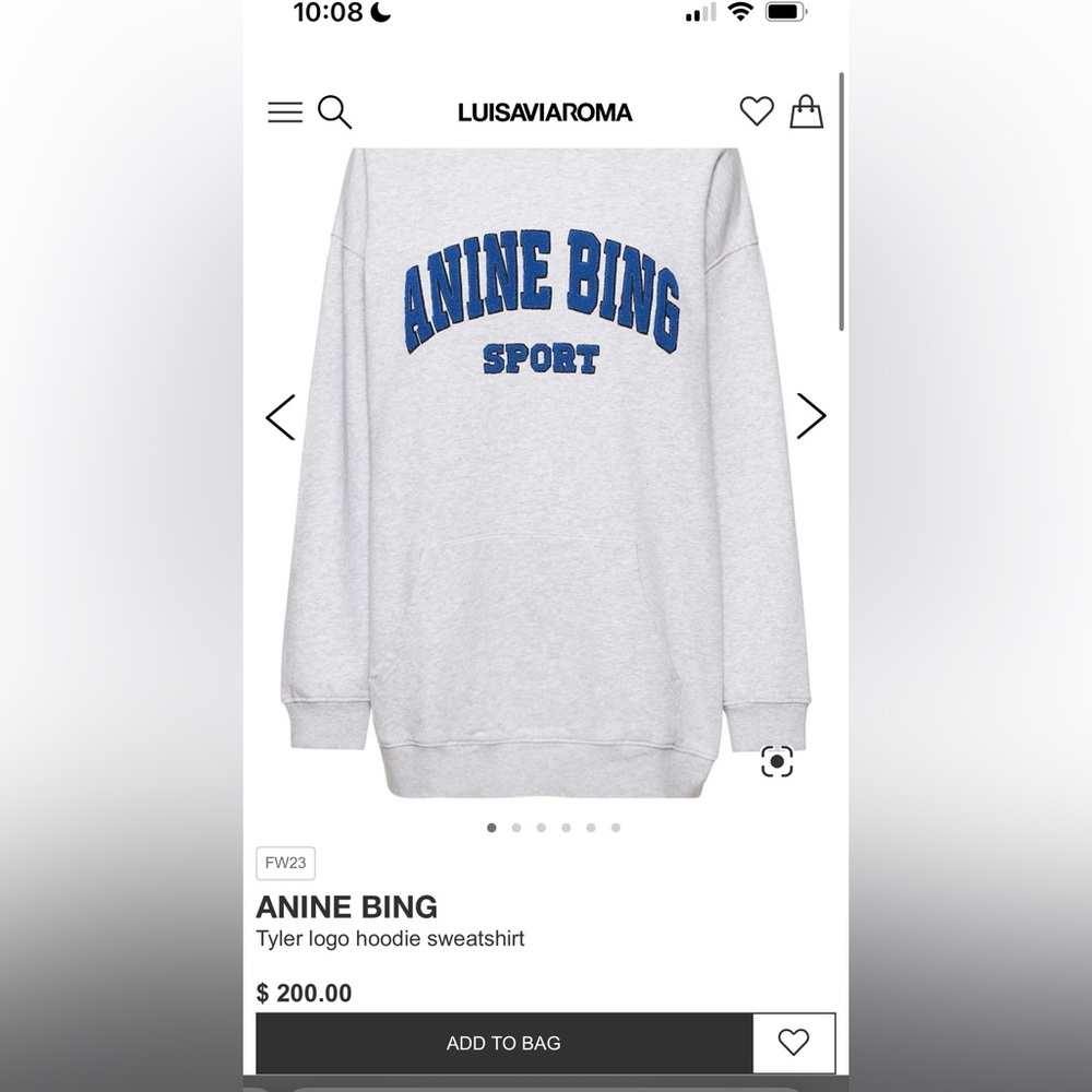 ANINE BING Tyler hoodie grey with blue textured lettering size XS